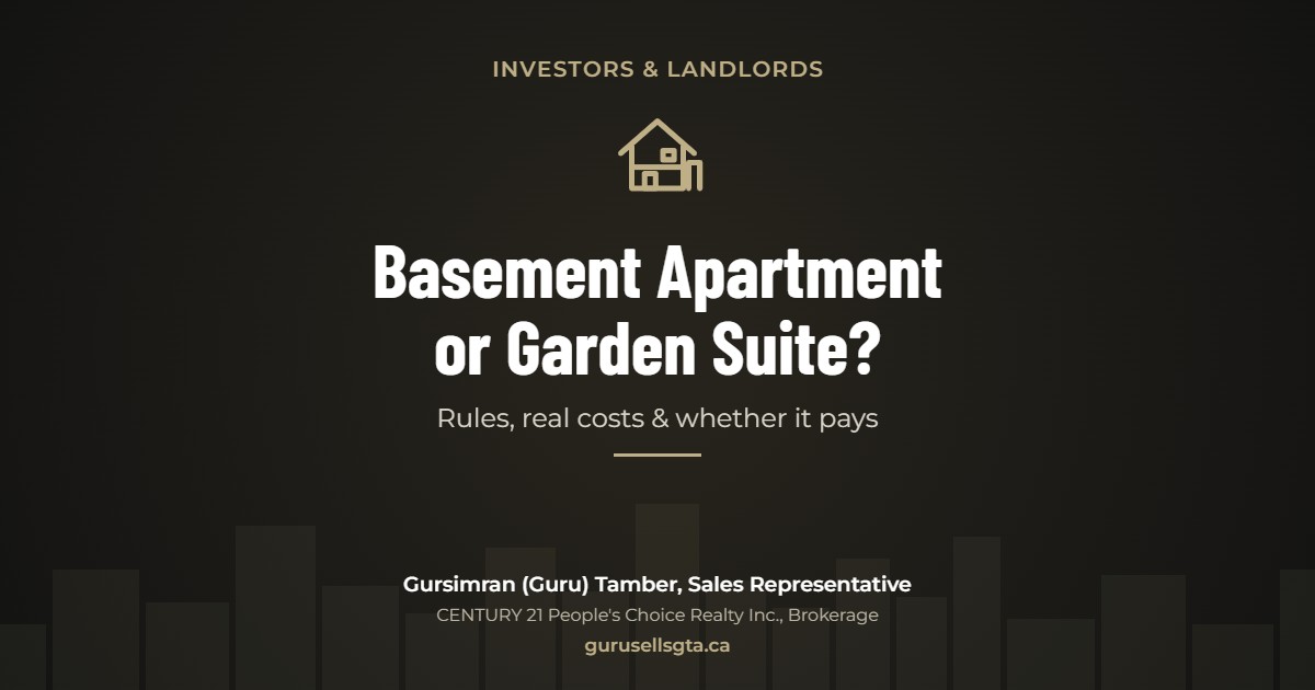 Basement Apartment or Garden Suite?: Rules, real costs & whether it pays. Gursimran (Guru) Tamber, CENTURY 21 People's Choice Realty Inc., Brokerage